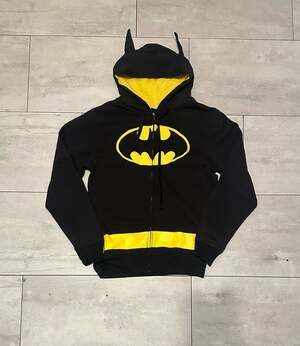 DC Comics Batman Zip-Up Hoodie Size S Black Yellow Logo Bat Ears